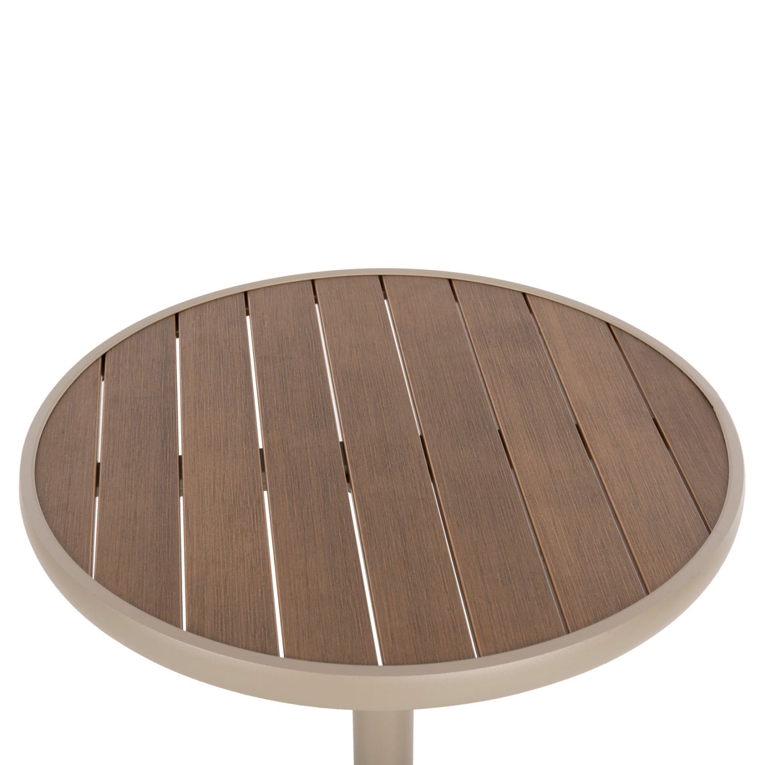 ALUMINUM ROUND TABLE ALEXA HM6086.04 CHAMPAGNE-POLYWOOD TOP IN NATURAL COLOR Φ60x73Hcm.
