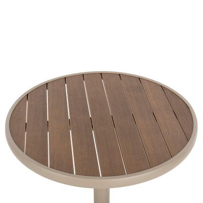 ALUMINUM ROUND TABLE ALEXA HM6086.04 CHAMPAGNE-POLYWOOD TOP IN NATURAL COLOR Φ60x73Hcm.