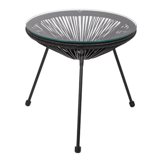 SIDE TABLE ALLEGRA PROFESSIONAL BLACK METAL AND BLACK RATTAN HM5874.01 D47x45Hcm.
