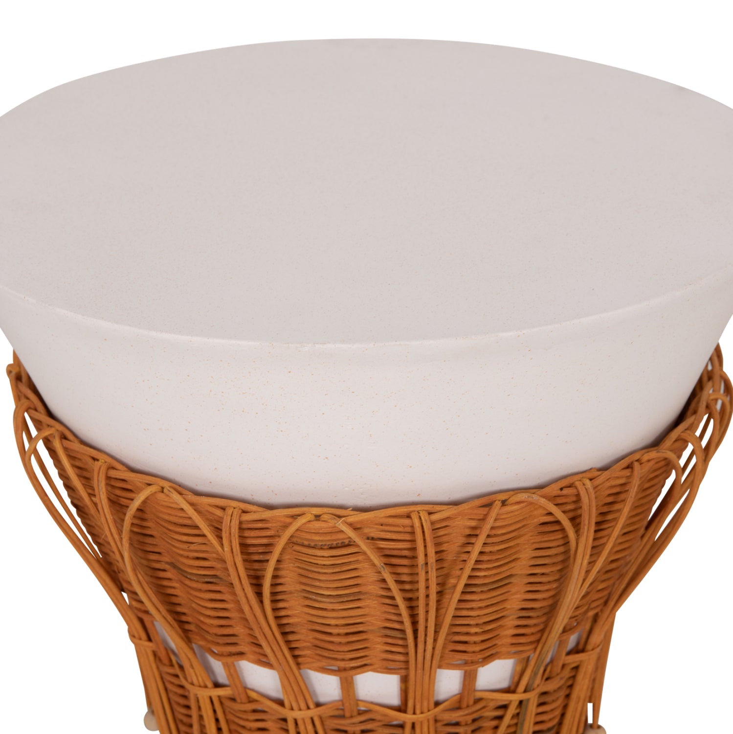 SIDE TABLE ROUND PERRAL HM18164.02S FIBER CEMENT IN WHITE-NATURAL RATTAN--Φ42x36Hcm.