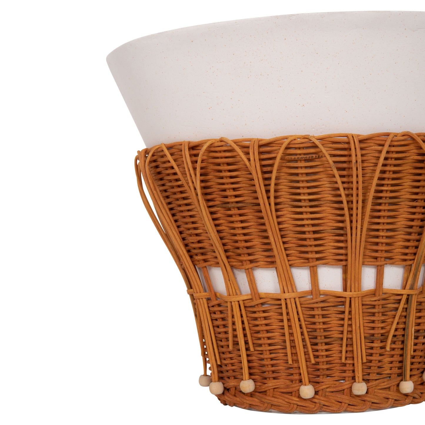 SIDE TABLE ROUND PERRAL HM18164.02S FIBER CEMENT IN WHITE-NATURAL RATTAN--Φ42x36Hcm.
