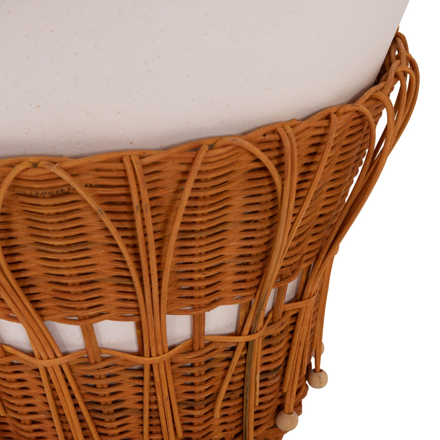 SIDE TABLE ROUND PERRAL HM18164.02S FIBER CEMENT IN WHITE-NATURAL RATTAN--Φ42x36Hcm.