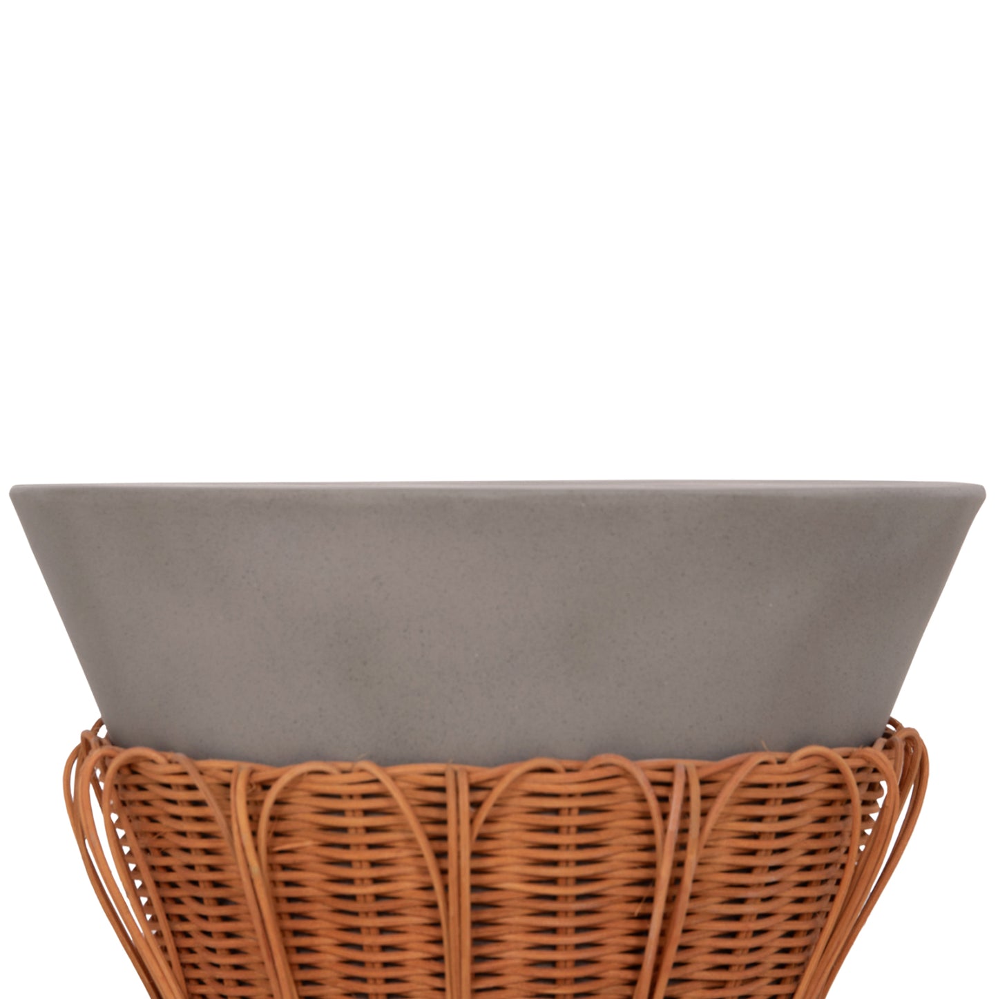 SIDE TABLE ROUND PERRAL HM18164.03S FIBER CEMENT IN GREY--NATURAL RATTAN--Φ42x36Hcm.
