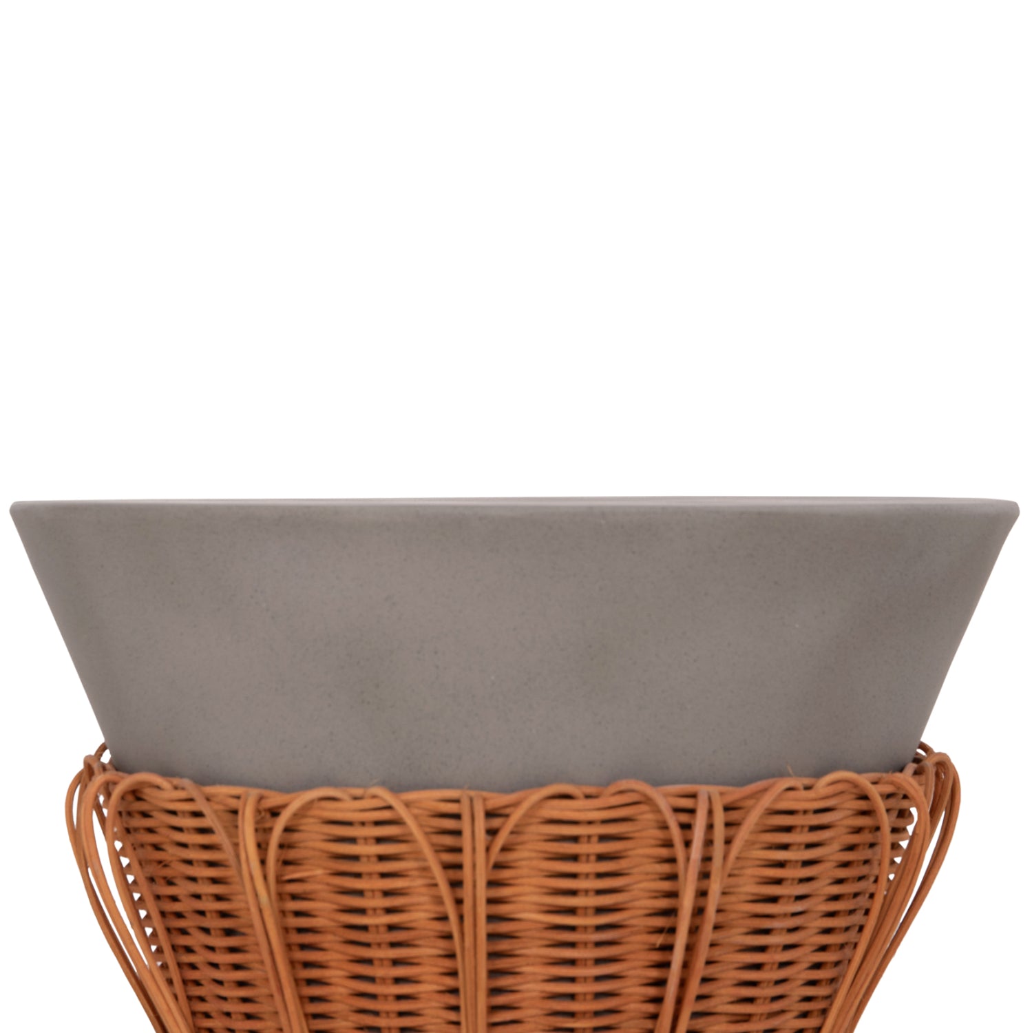 SIDE TABLE ROUND PERRAL HM18164.03S FIBER CEMENT IN GREY--NATURAL RATTAN--Φ42x36Hcm.