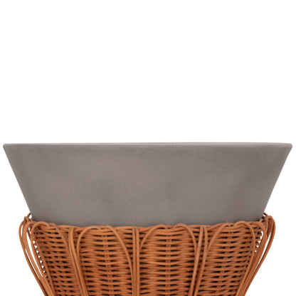 SIDE TABLE ROUND PERRAL HM18164.03S FIBER CEMENT IN GREY--NATURAL RATTAN--Φ42x36Hcm.