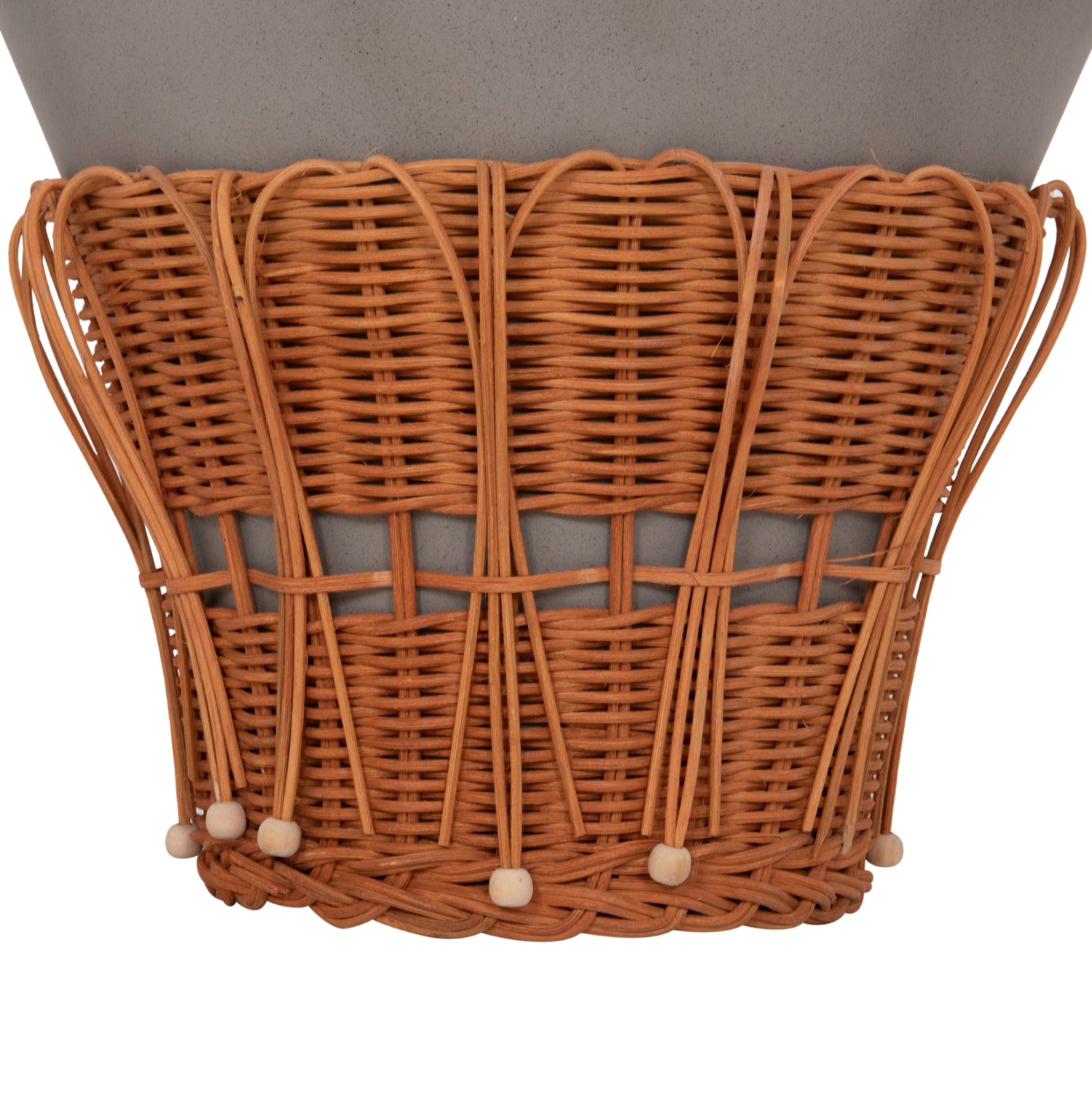 SIDE TABLE ROUND PERRAL HM18164.03S FIBER CEMENT IN GREY--NATURAL RATTAN--Φ42x36Hcm.