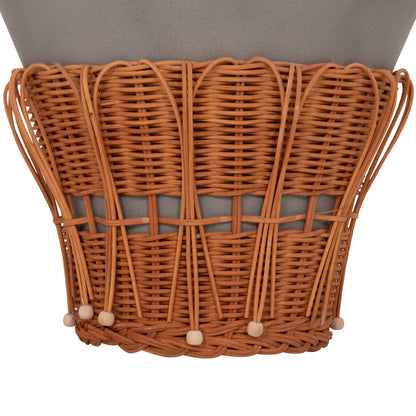 SIDE TABLE ROUND PERRAL HM18164.03S FIBER CEMENT IN GREY--NATURAL RATTAN--Φ42x36Hcm.