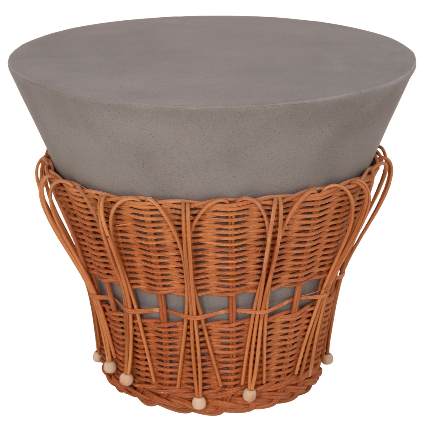 SIDE TABLE ROUND PERRAL HM18164.03S FIBER CEMENT IN GREY--NATURAL RATTAN--Φ42x36Hcm.