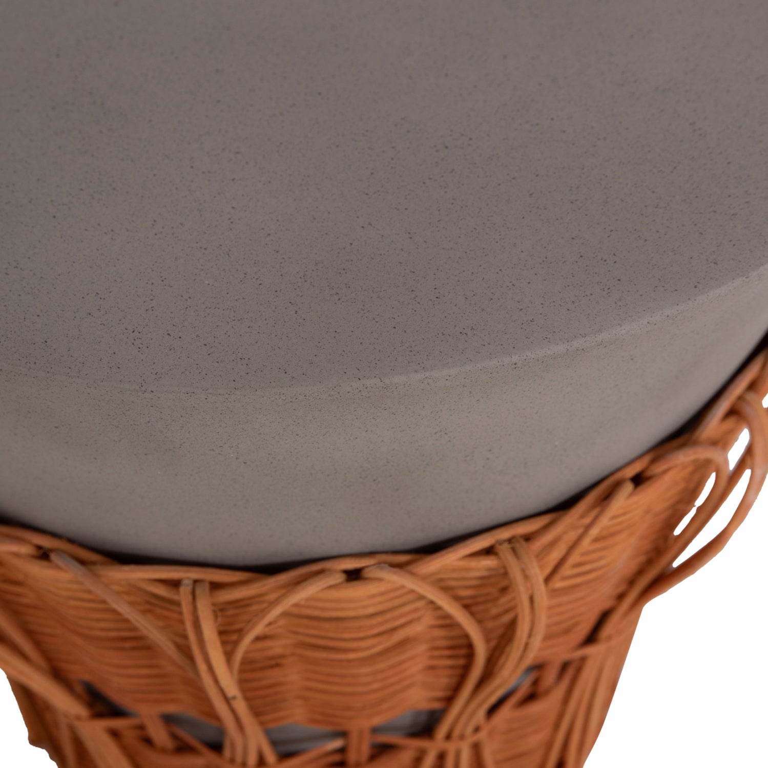 SIDE TABLE ROUND PERRAL HM18164.03S FIBER CEMENT IN GREY--NATURAL RATTAN--Φ42x36Hcm.
