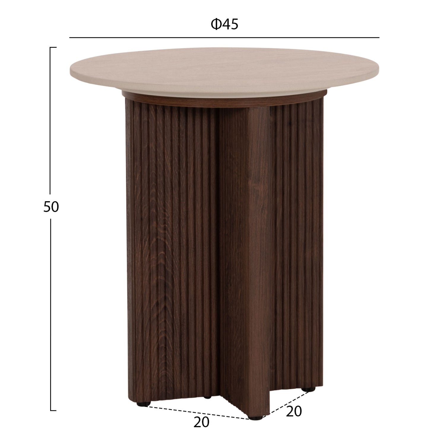 SIDE TABLE SKY HM18330 CERAMIC TOP WITH TRAVERTINE STONE LOOK--MDF BASE IN BROWN Φ45x50H