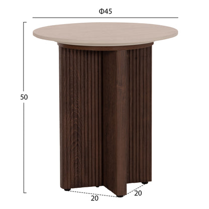 SIDE TABLE SKY HM18330 CERAMIC TOP WITH TRAVERTINE STONE LOOK--MDF BASE IN BROWN Φ45x50H