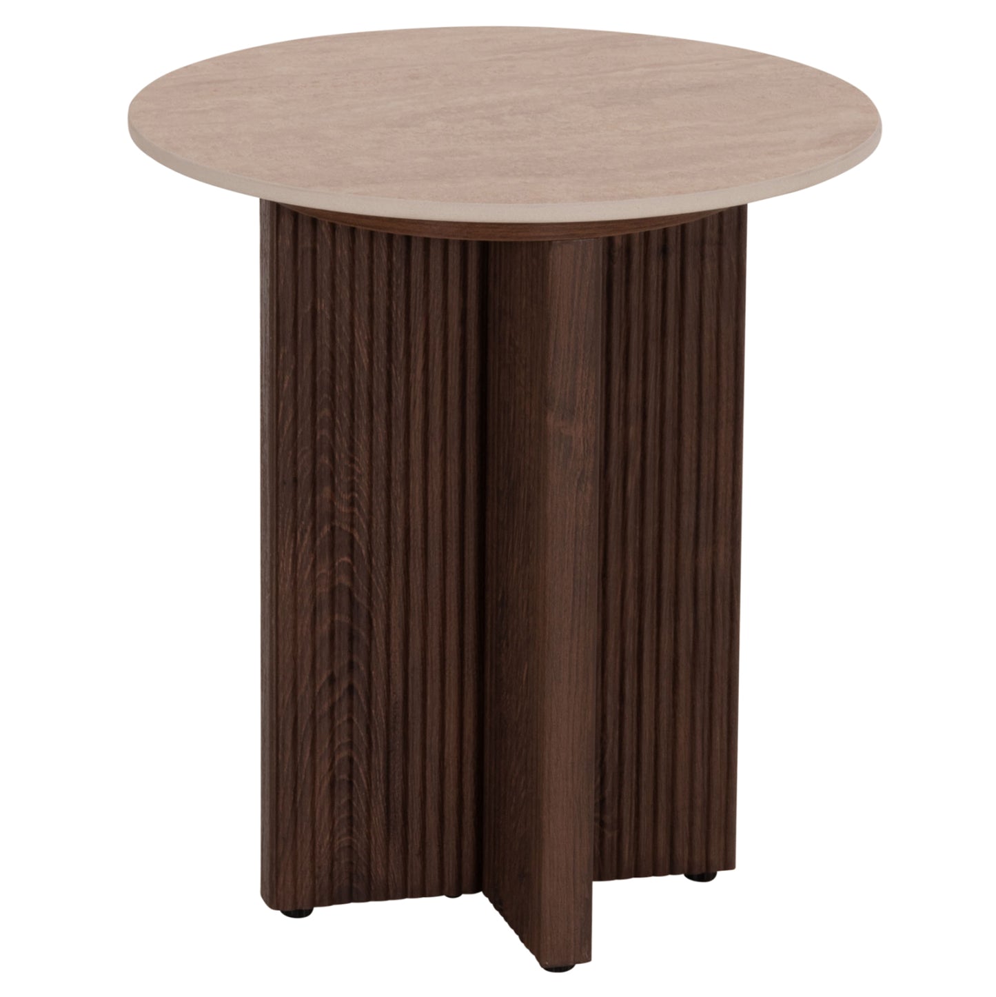 SIDE TABLE SKY HM18330 CERAMIC TOP WITH TRAVERTINE STONE LOOK--MDF BASE IN BROWN Φ45x50H