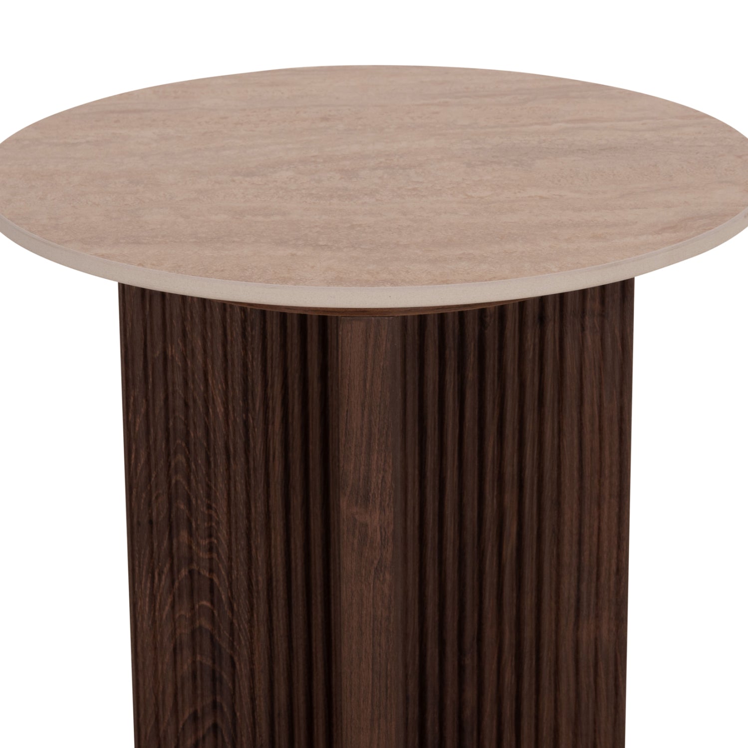 SIDE TABLE SKY HM18330 CERAMIC TOP WITH TRAVERTINE STONE LOOK--MDF BASE IN BROWN Φ45x50H