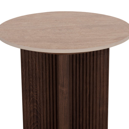 SIDE TABLE SKY HM18330 CERAMIC TOP WITH TRAVERTINE STONE LOOK--MDF BASE IN BROWN Φ45x50H