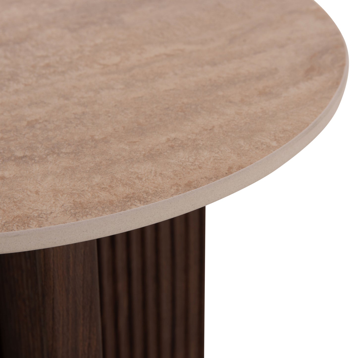SIDE TABLE SKY HM18330 CERAMIC TOP WITH TRAVERTINE STONE LOOK--MDF BASE IN BROWN Φ45x50H