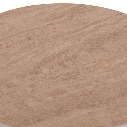 SIDE TABLE SKY HM18330 CERAMIC TOP WITH TRAVERTINE STONE LOOK--MDF BASE IN BROWN Φ45x50H