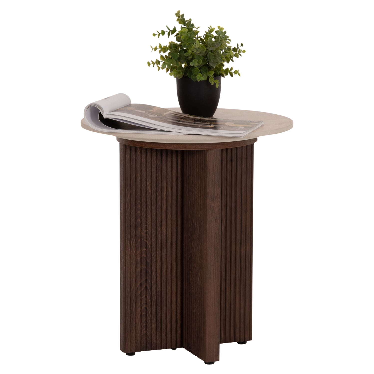 SIDE TABLE SKY HM18330 CERAMIC TOP WITH TRAVERTINE STONE LOOK--MDF BASE IN BROWN Φ45x50H