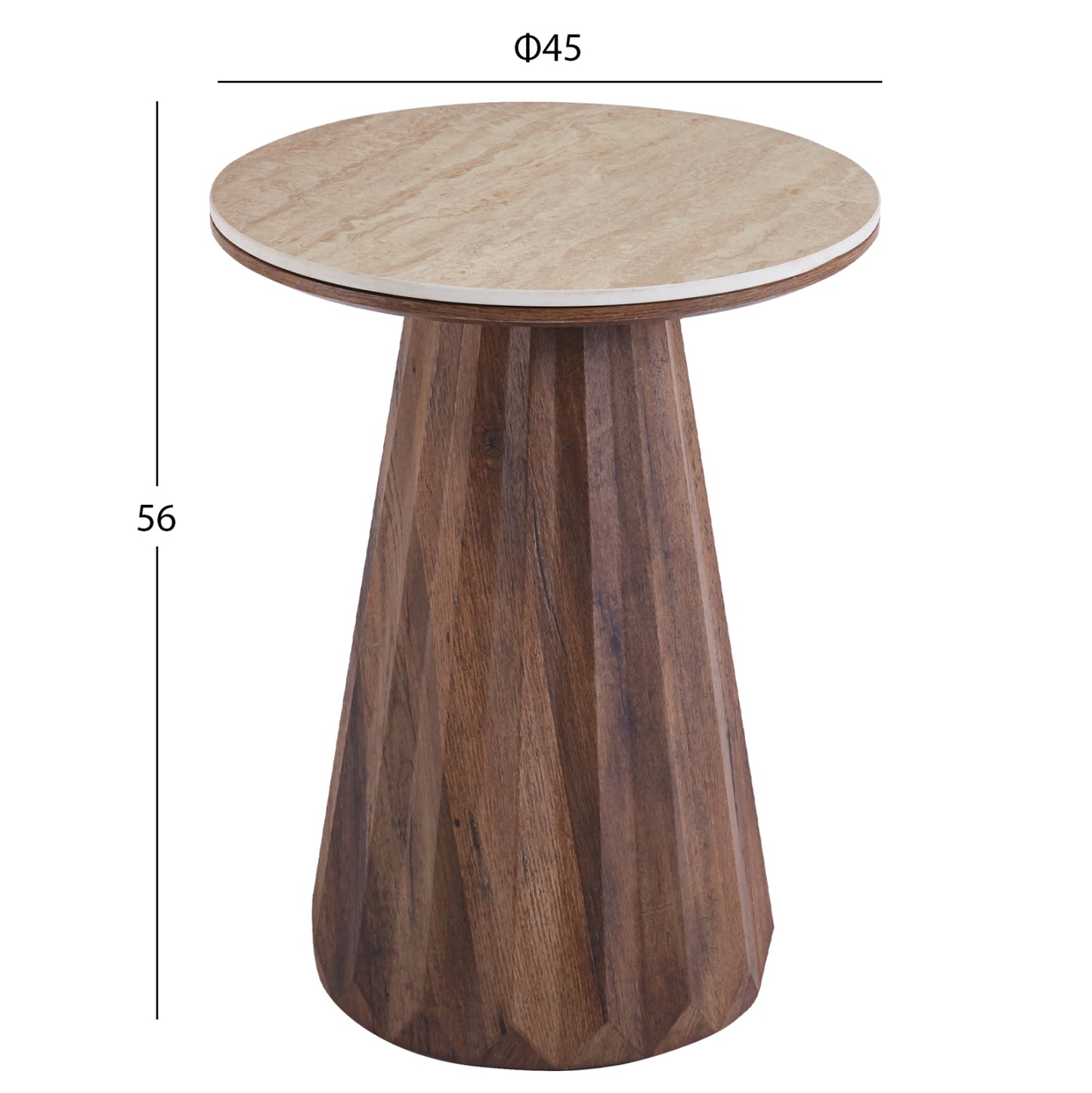 SIDE TABLE WALDEN HM18438 CERAMIC TOP WITH TRAVERTINE STONE LOOK--MDF BASE WALNUT Φ45x56H