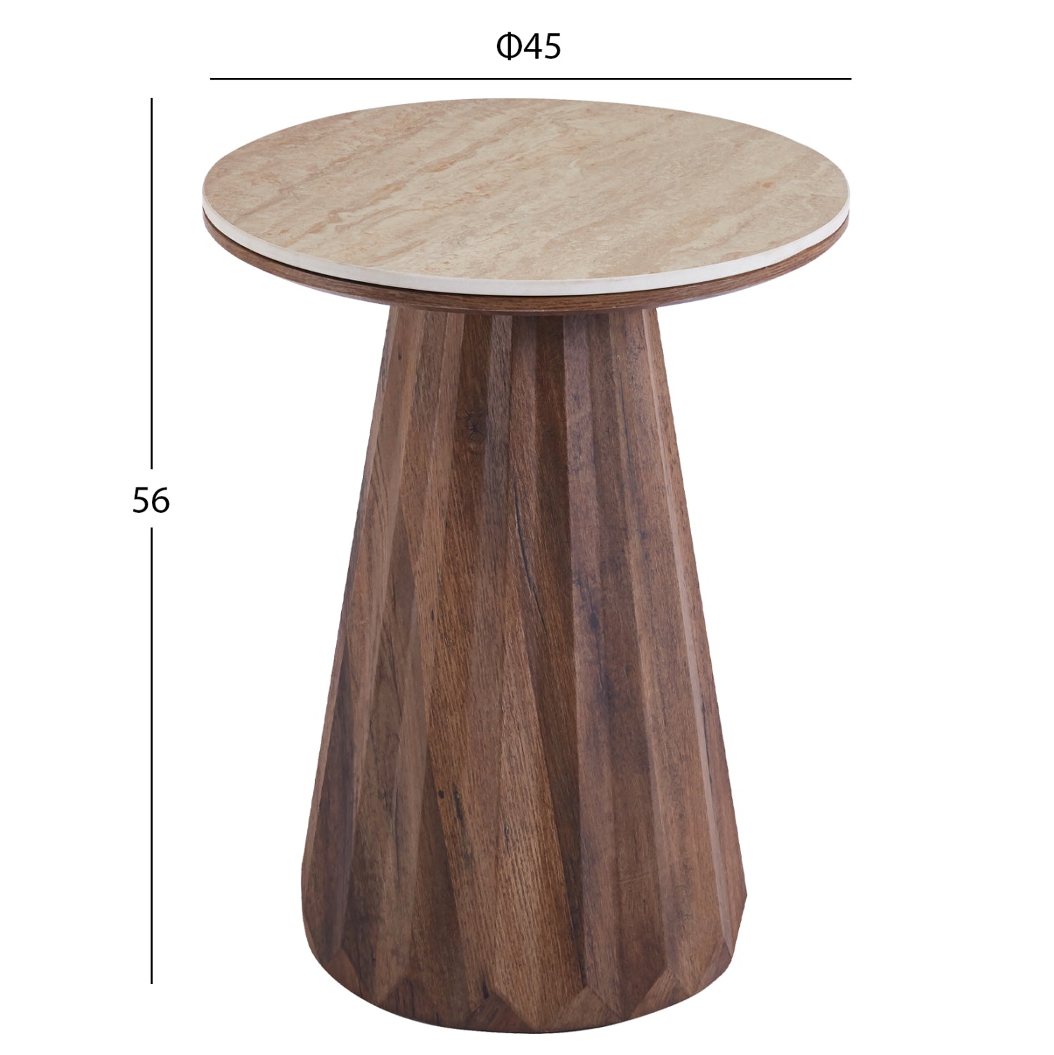 SIDE TABLE WALDEN HM18438 CERAMIC TOP WITH TRAVERTINE STONE LOOK--MDF BASE WALNUT Φ45x56H