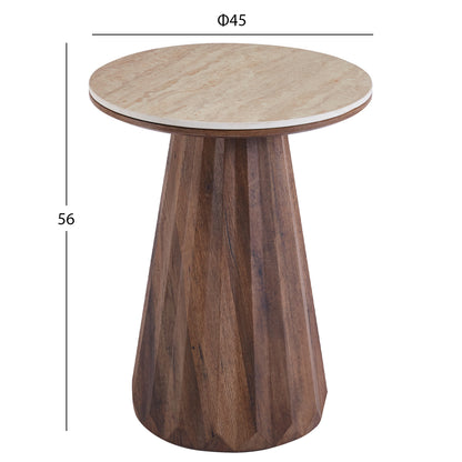 SIDE TABLE WALDEN HM18438 CERAMIC TOP WITH TRAVERTINE STONE LOOK--MDF BASE WALNUT Φ45x56H