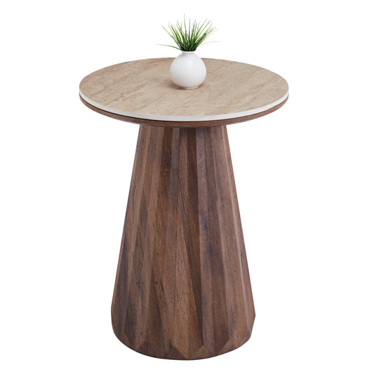 SIDE TABLE WALDEN HM18438 CERAMIC TOP WITH TRAVERTINE STONE LOOK--MDF BASE WALNUT Φ45x56H