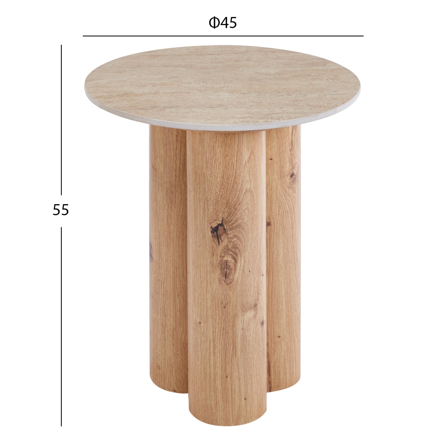 SIDE TABLE SILVA HM18444 CERAMIC TOP WITH TRAVERTINE STONE LOOK--MDF BASE NATURAL Φ45x55H