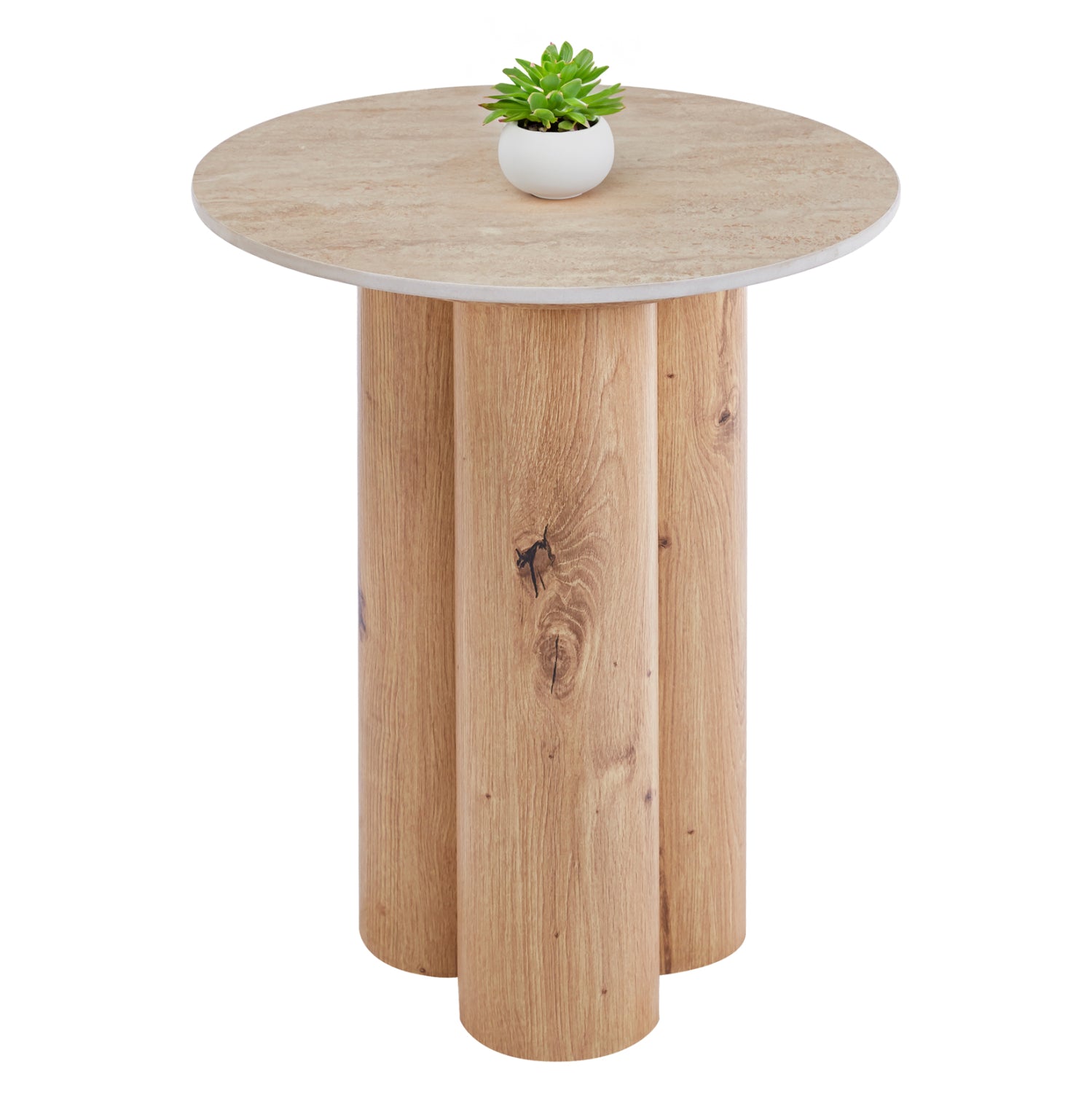 SIDE TABLE SILVA HM18444 CERAMIC TOP WITH TRAVERTINE STONE LOOK--MDF BASE NATURAL Φ45x55H