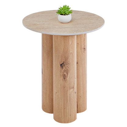 SIDE TABLE SILVA HM18444 CERAMIC TOP WITH TRAVERTINE STONE LOOK--MDF BASE NATURAL Φ45x55H