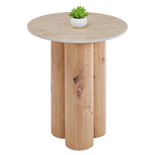 SIDE TABLE SILVA HM18444 CERAMIC TOP WITH TRAVERTINE STONE LOOK--MDF BASE NATURAL Φ45x55H