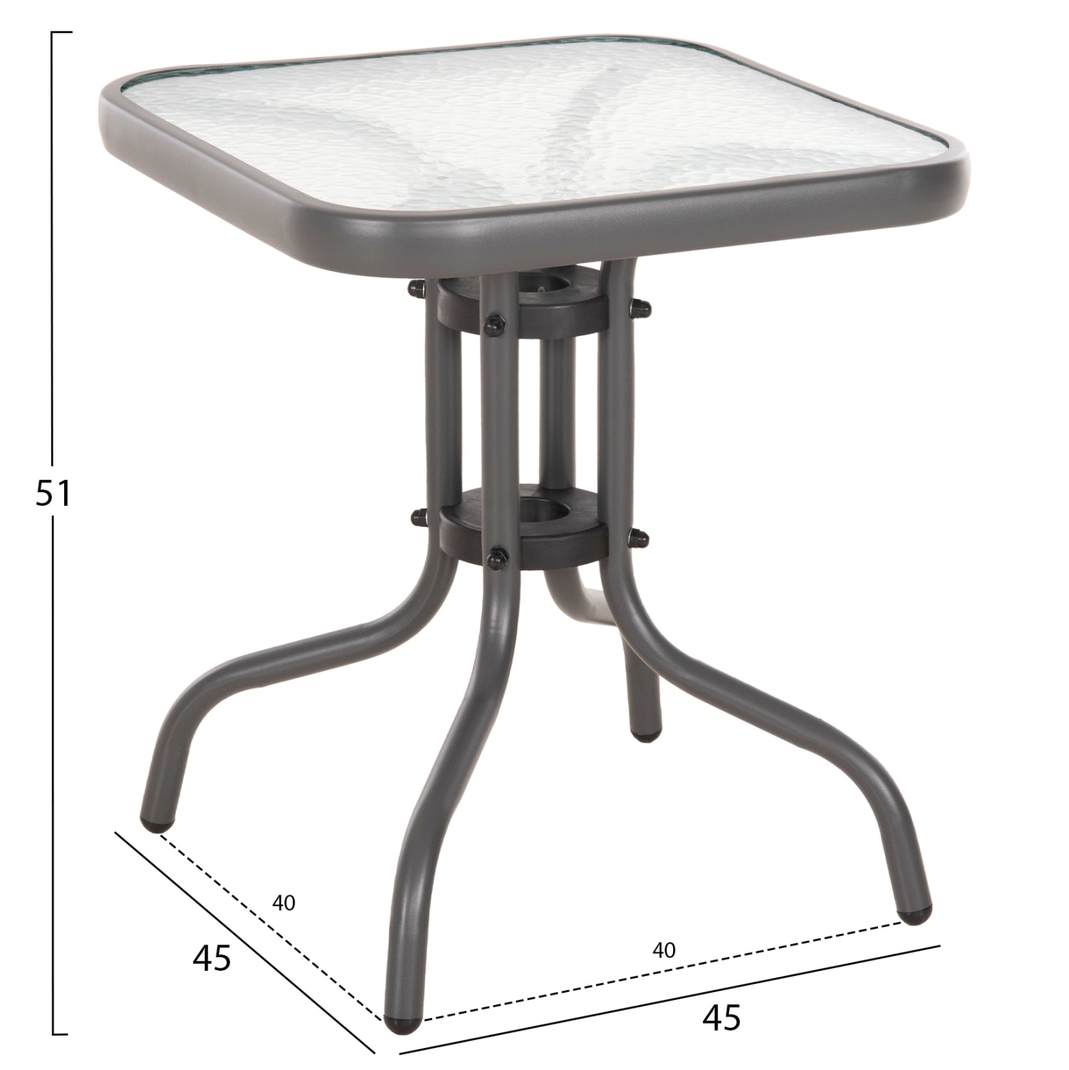 COFFEE TABLE FIGO HM6067.01 METAL IN GREY-TEMPERED GLASS TOP 45x45x51Hcm.