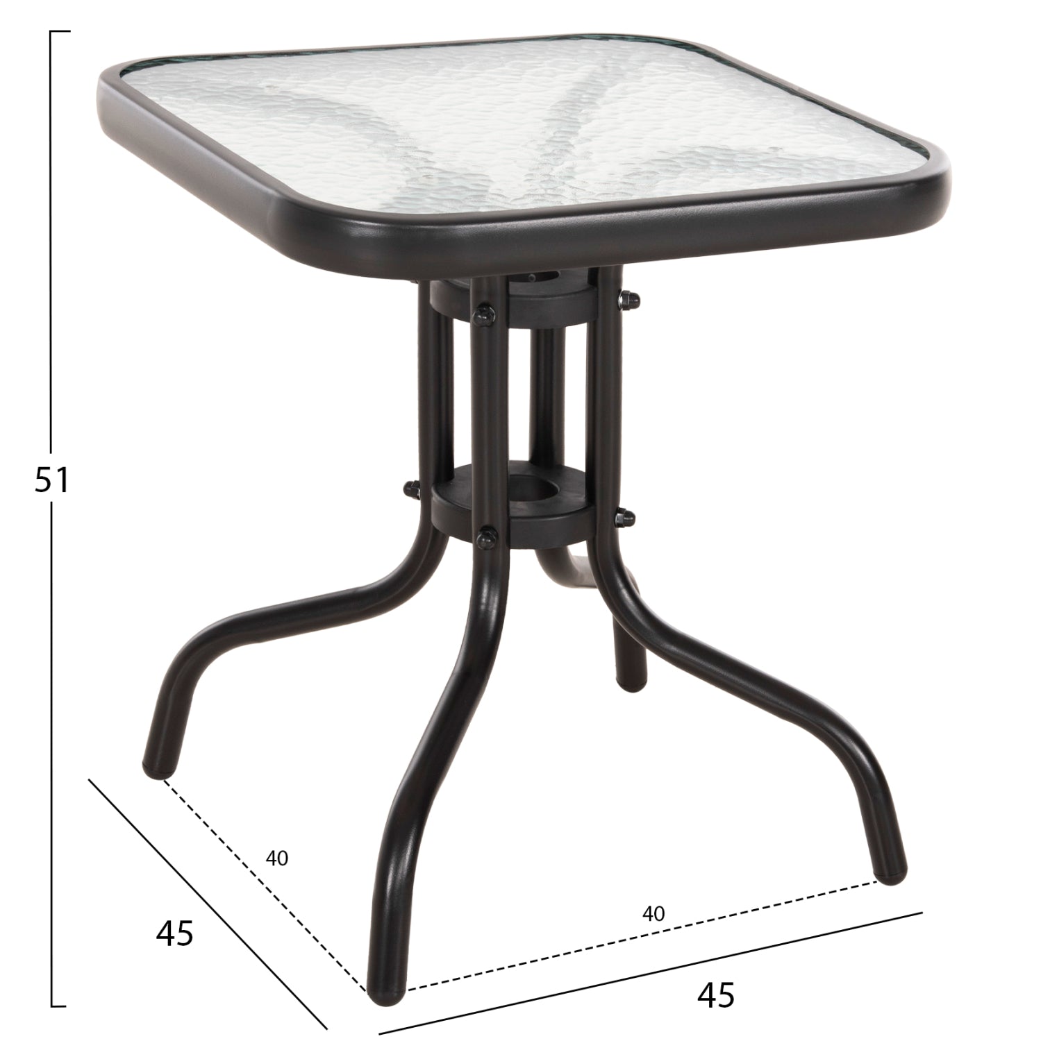 COFFEE TABLE FIGO HM6067.03 METAL IN BLACK-TEMPERED GLASS TOP 45x45x51Hcm.