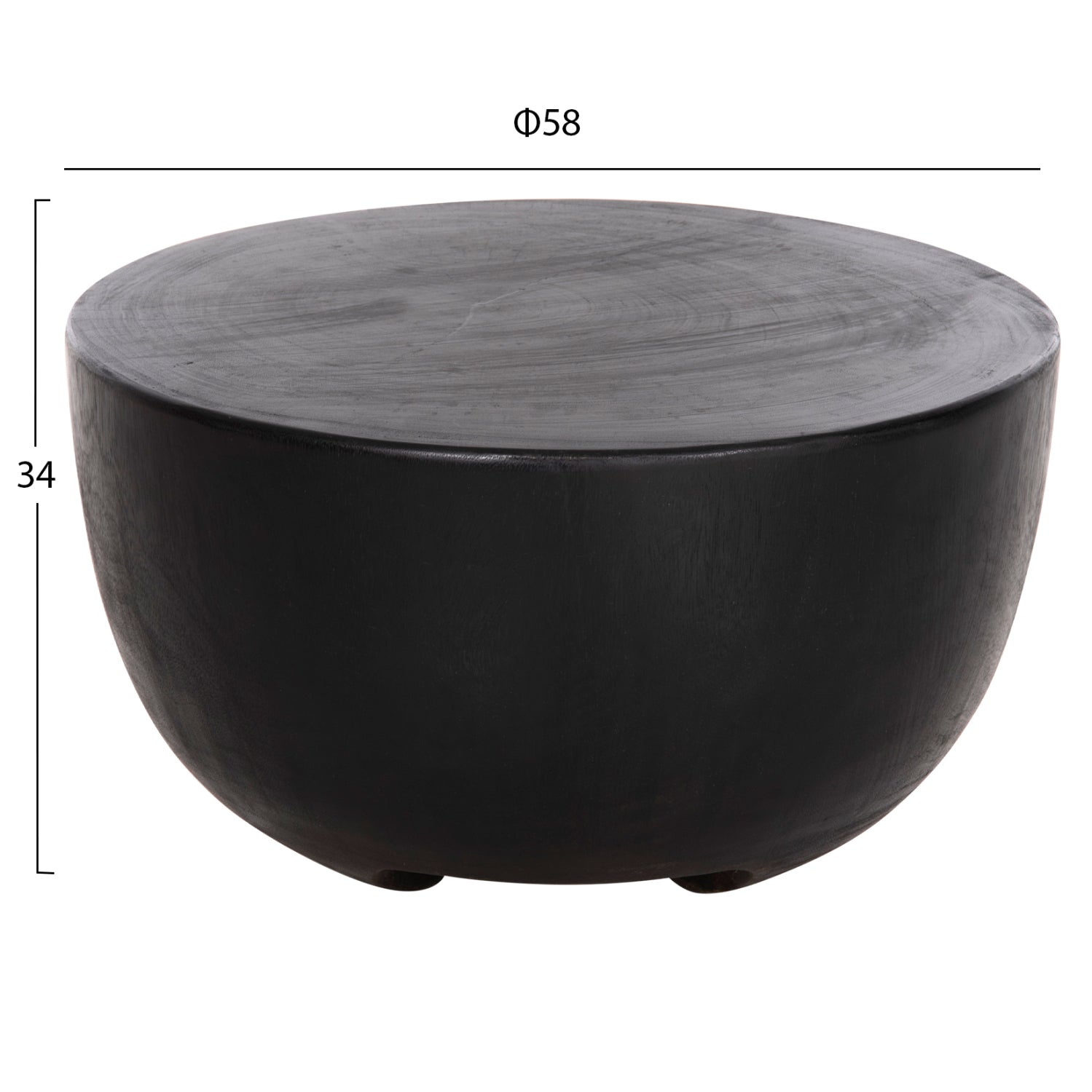 SIDE TABLE POMPU HM9794.02 SOLID SUAR WOOD IN BLACK COLOR Φ58x34Hcm.