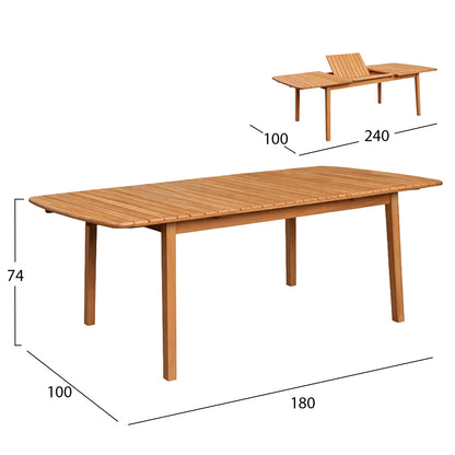 EXTENDABLE OUTDOOR DINING TABLE FEY HM6520 ACACIA WOOD--NATURAL 120/180x80x74Hcm.
