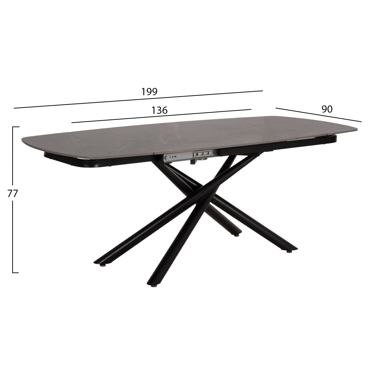 DINING TABLE EXTENDABLE VANTA HM18408 CERAMIC TOP IN GREY MARBLE COLORING 136-199x90x77Hcm.