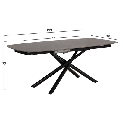 DINING TABLE EXTENDABLE VANTA HM18408 CERAMIC TOP IN GREY MARBLE COLORING 136-199x90x77Hcm.