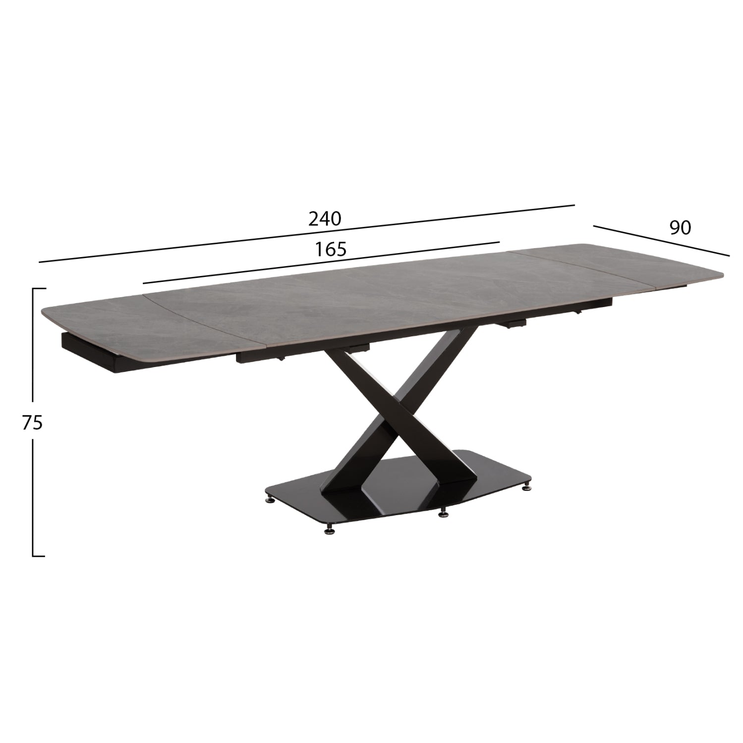 DINING TABLE EXTENDABLE HOKU HM18410 CERAMIC TOP IN GREY MARBLE COLORING 165/240x90x75Hcm.