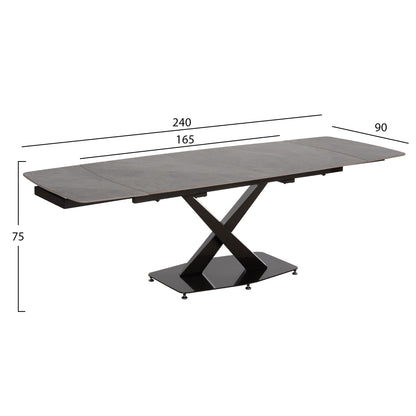 DINING TABLE EXTENDABLE HOKU HM18410 CERAMIC TOP IN GREY MARBLE COLORING 165/240x90x75Hcm.
