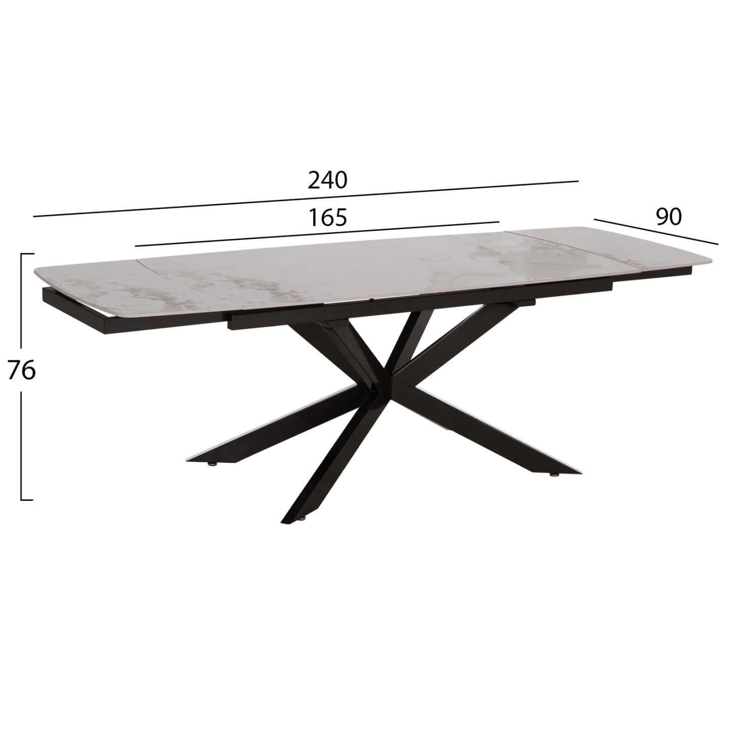 DINING TABLE EXTENDABLE AIRA HM18411 CERAMIC TOP IN WHITE/BROWN MARBLE COLORING 165/240x90x76Hcm.