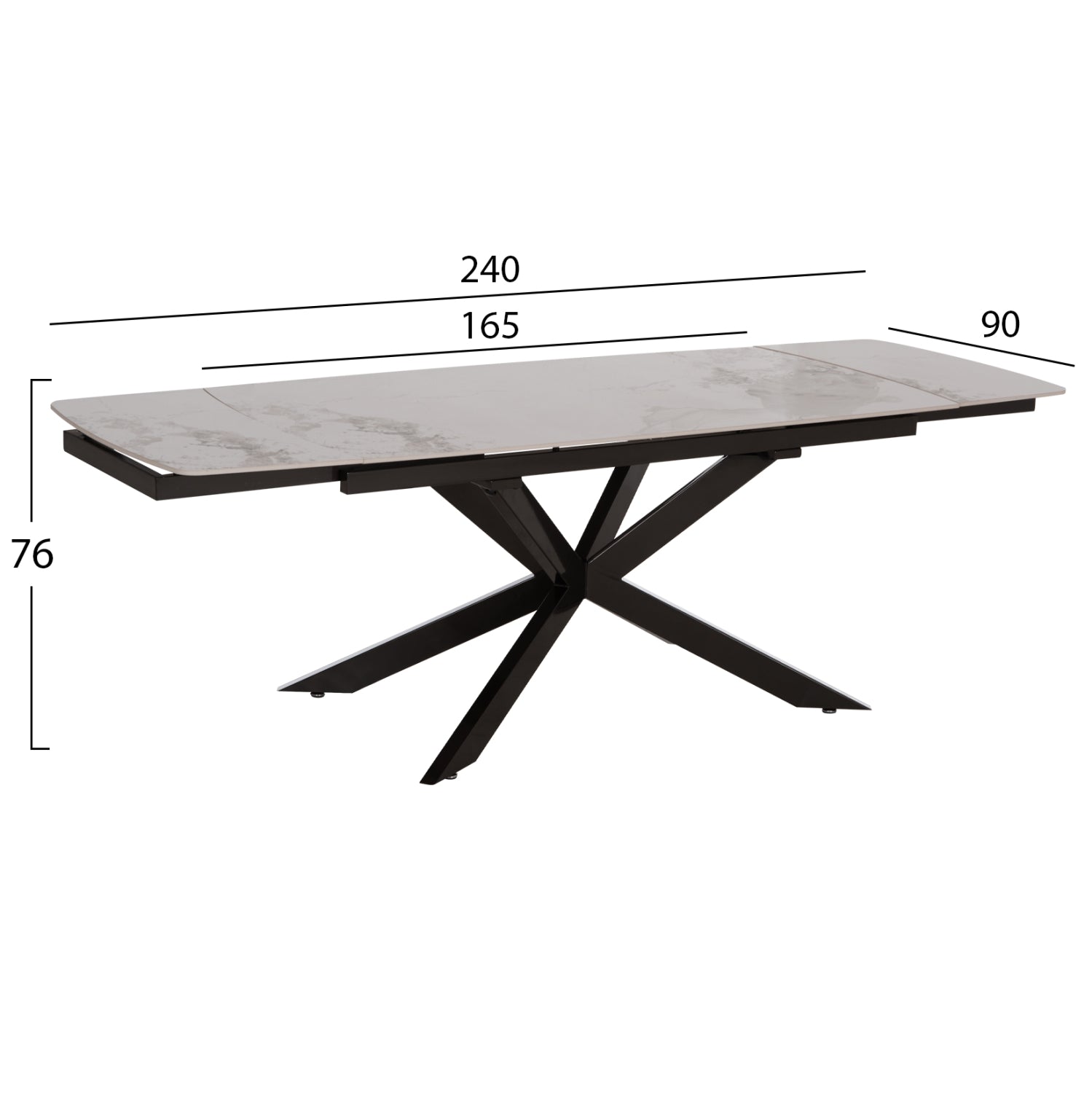 DINING TABLE EXTENDABLE AIRA HM18411 CERAMIC TOP IN WHITE/BROWN MARBLE COLORING 165/240x90x76Hcm.