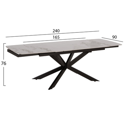 DINING TABLE EXTENDABLE AIRA HM18411 CERAMIC TOP IN WHITE/BROWN MARBLE COLORING 165/240x90x76Hcm.