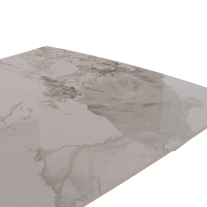 DINING TABLE EXTENDABLE AIRA HM18411 CERAMIC TOP IN WHITE/BROWN MARBLE COLORING 165/240x90x76Hcm.