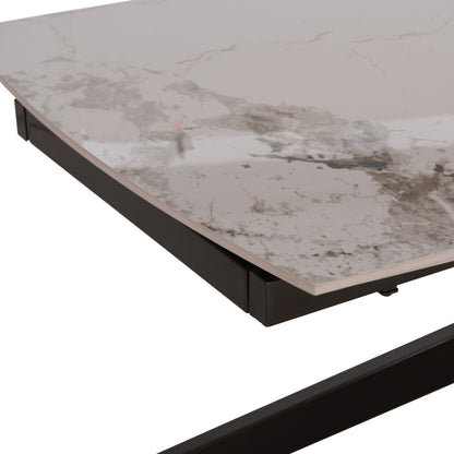DINING TABLE EXTENDABLE AIRA HM18411 CERAMIC TOP IN WHITE/BROWN MARBLE COLORING 165/240x90x76Hcm.