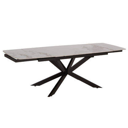 DINING TABLE EXTENDABLE AIRA HM18411 CERAMIC TOP IN WHITE/BROWN MARBLE COLORING 165/240x90x76Hcm.