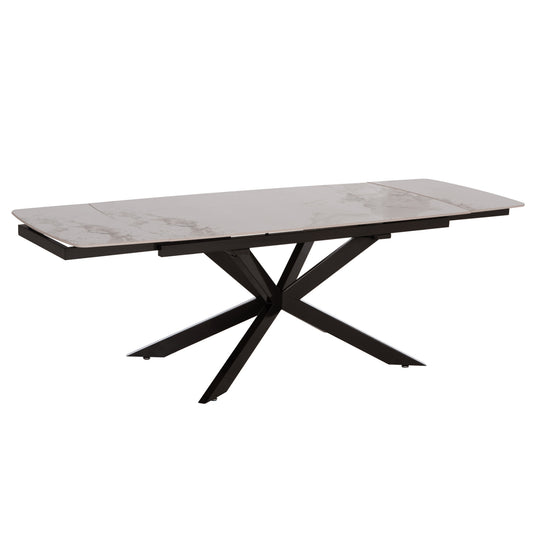 DINING TABLE EXTENDABLE AIRA HM18411 CERAMIC TOP IN WHITE/BROWN MARBLE COLORING 165/240x90x76Hcm.