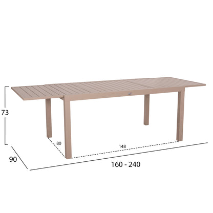 EXTENDABLE DINING TABLE KRUM HM6277.04 ALUMINUM IN CAPPUCCINO 160-240x90x73Hcm.