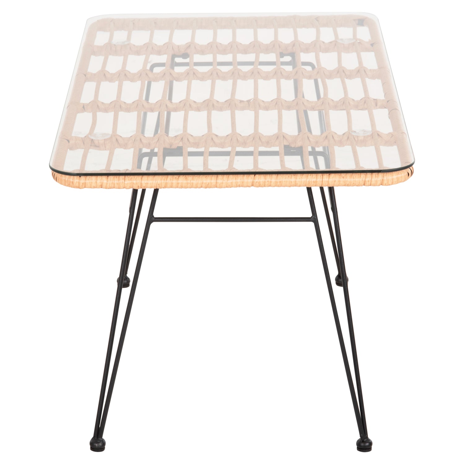 OUTDOOR COFFEE TABLE ALLEGRA HM6076 BLACK METAL-BEIGE WICKER 95X55X51.5Hcm.