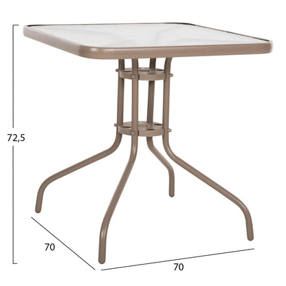 OUTDOOR TABLE SQUARE FIGO HM5036.04 CHAMPAGNE METAL-GLASS TABLETOP 70Χ70Χ72.5Hcm