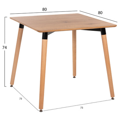 DINING TABLE MINIMAL HM0057.04 MDF TABLETOP IN NATURAL COLOR-BEECH WOOD LEGS IN NATURAL 80Χ80Χ74Hcm.