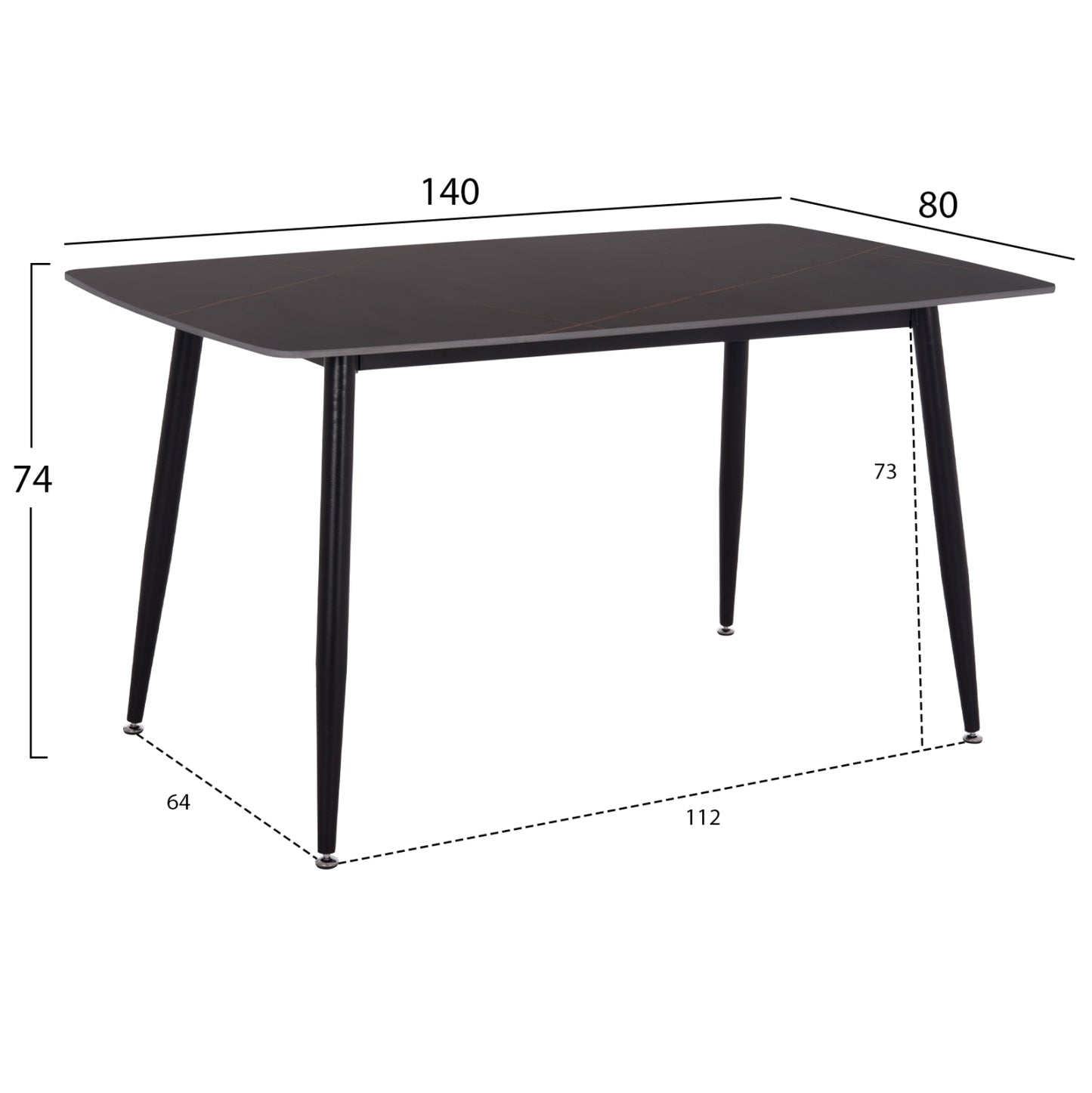 DINING TABLE RAVEN HM18149.02 CERAMIC TOP IN BLACK MARBLE LOOK 140x80x74Hcm.