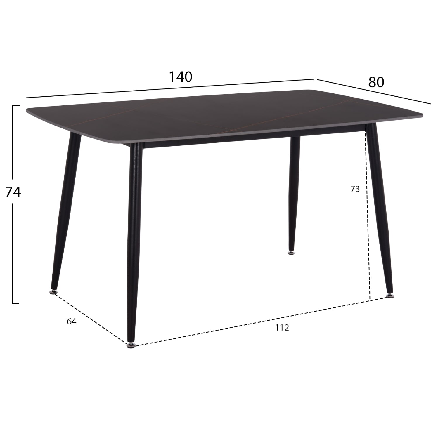 DINING TABLE RAVEN HM18149.02 CERAMIC TOP IN BLACK MARBLE LOOK 140x80x74Hcm.